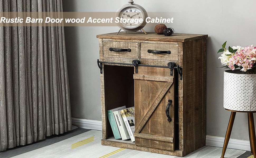 Rustic Sliding Barn Door Console Cabinet-a1